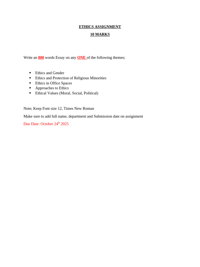Ethics Essay Assignment Guidelines | PDF