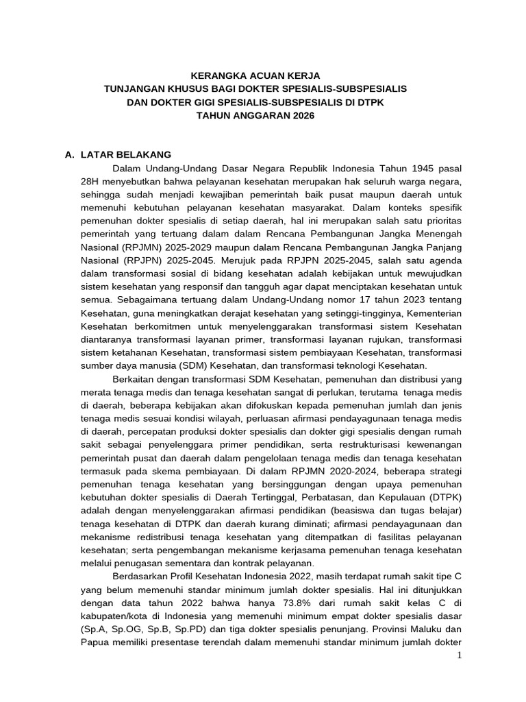 Tunjangan Khusus Dokter Spesialis DTPK 2026 | PDF