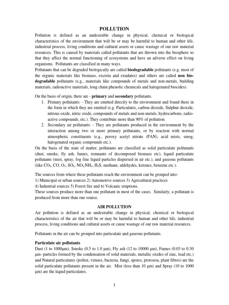 Unit 4. Pollution Notes 2025 | PDF | Particulates | Pollutant