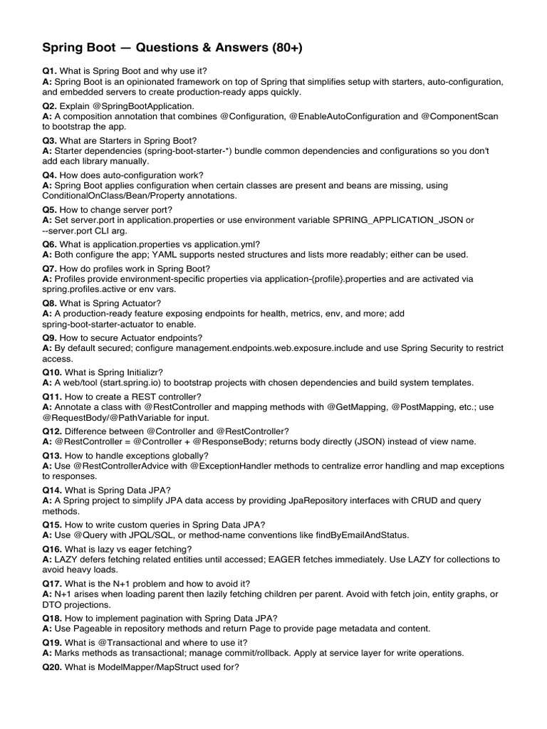 Spring Boot Q&A: 80+ Essential Insights | PDF | Databases | Replication ...