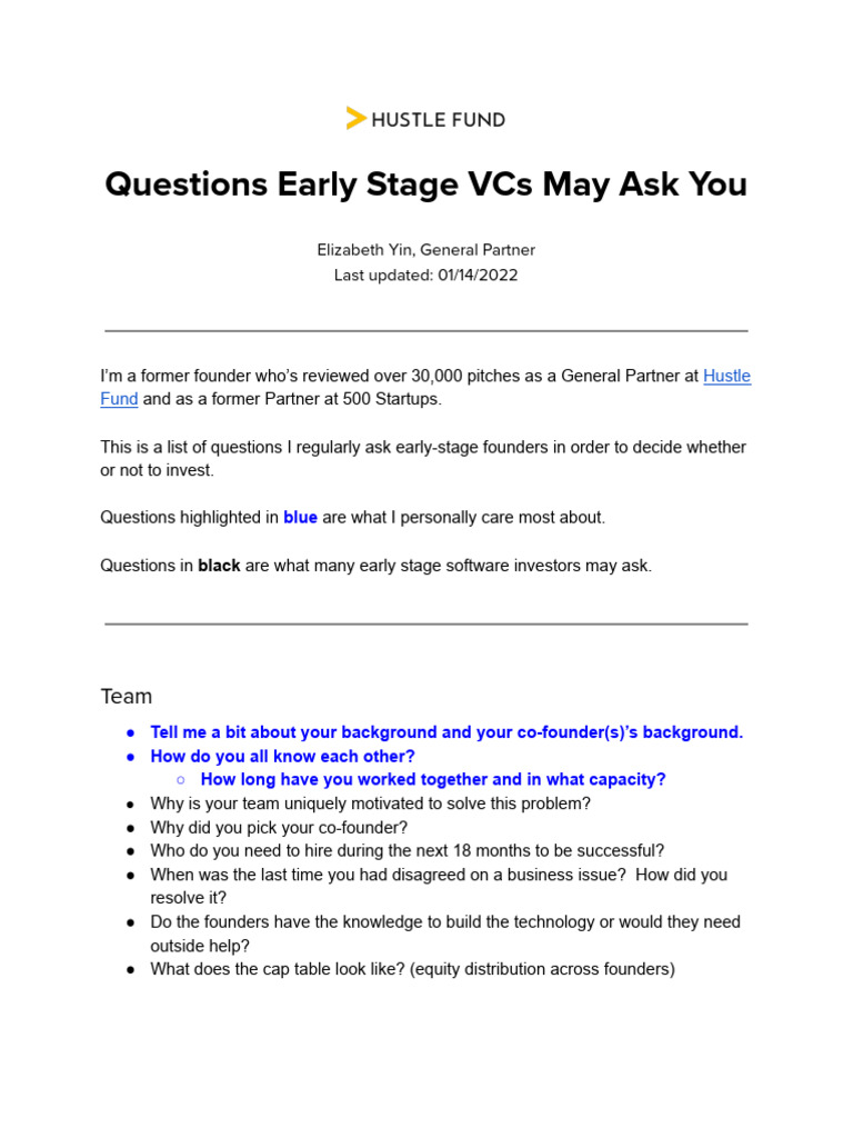 Questions VCs May Ask You | PDF | Venture Capital | Corporate Finance