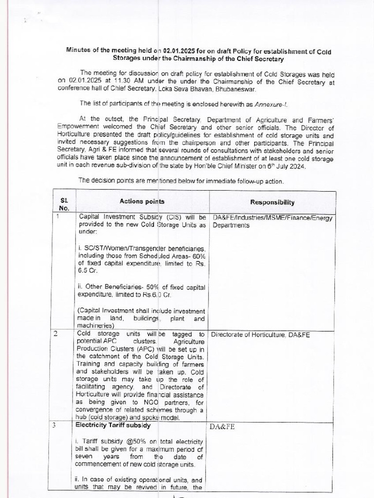 Cold Storage Policy | PDF