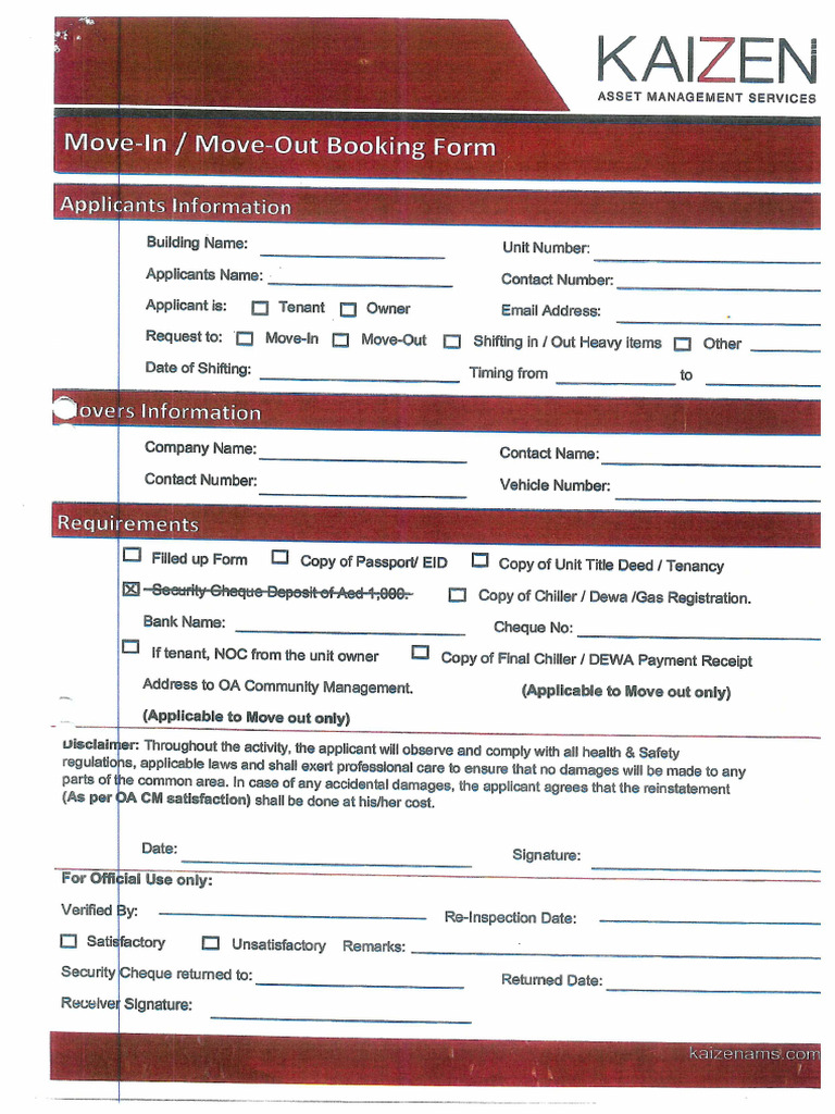 MAG 5 _ Move in Move OUT Booking Form | PDF