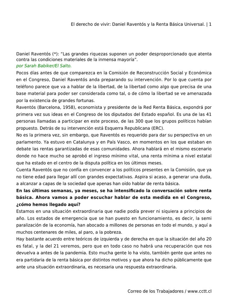 Renta Básica Universal: Perspectivas de Raventós | PDF | Impuestos ...