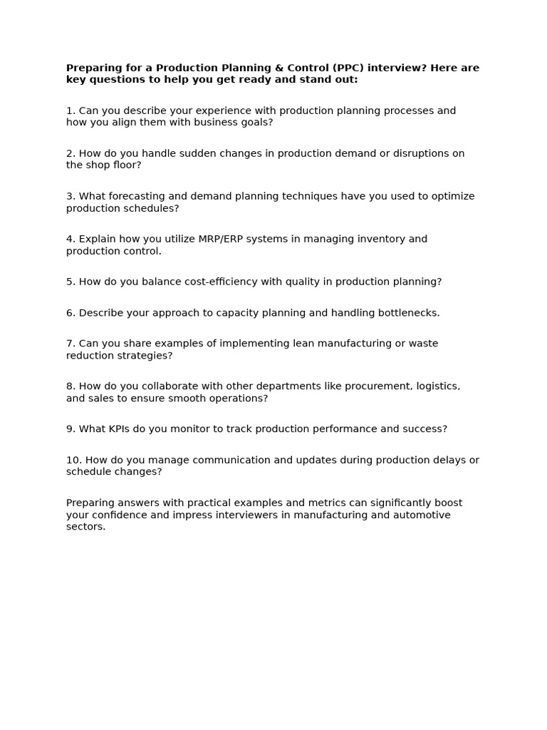 Preparing For A Production Planning | PDF