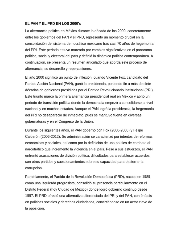 El Pan y El PRD en Los 2000 | PDF | Partido Revolucionario ...