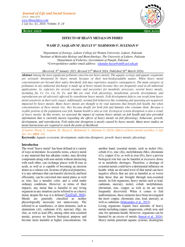 Effects of Heavy Metals On Fishes - PDF References | PDF | Cadmium | Lead