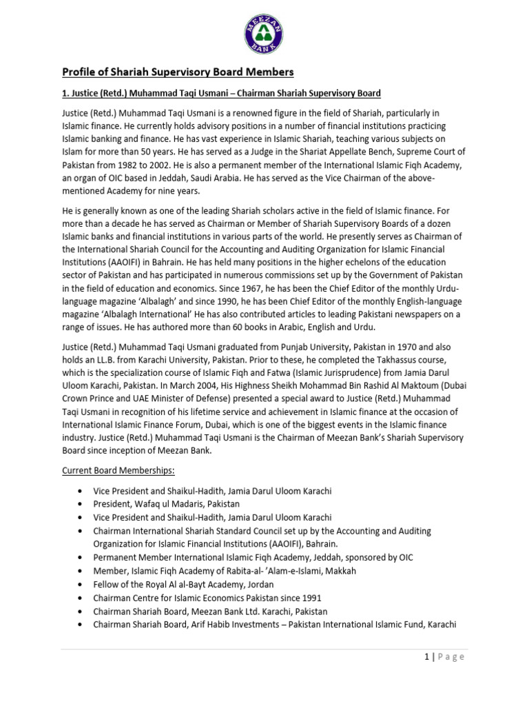 Shariah Supervisory Board Profiles | PDF | Islamic Banking And Finance ...