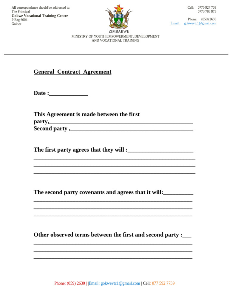 Contract Agreement for Vocational Training | PDF