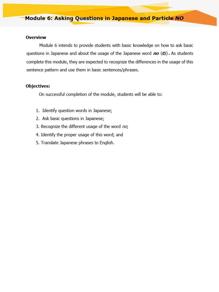 Japanese Question Words and Particle NO | PDF | Japanese Language ...