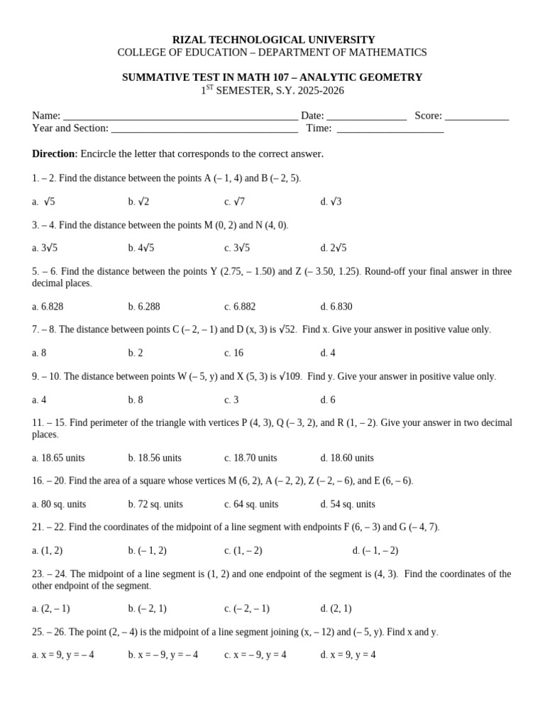 Summative in Math 107 | PDF | Geometric Shapes | Euclidean Geometry