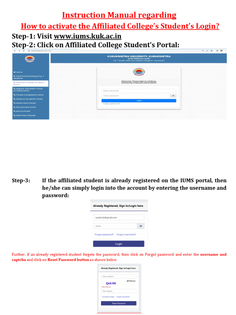 KUK Student Login Activation Guide | PDF | Password | Computer Security
