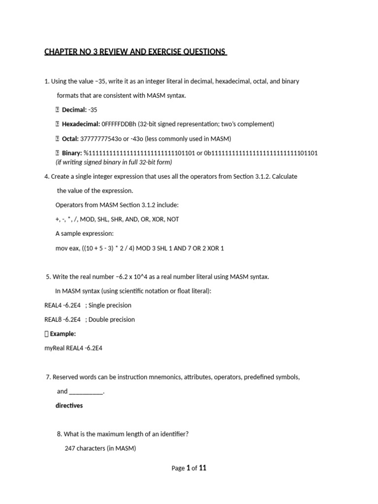 MASM Syntax and Assembly Language Concepts | PDF | Assembly Language ...