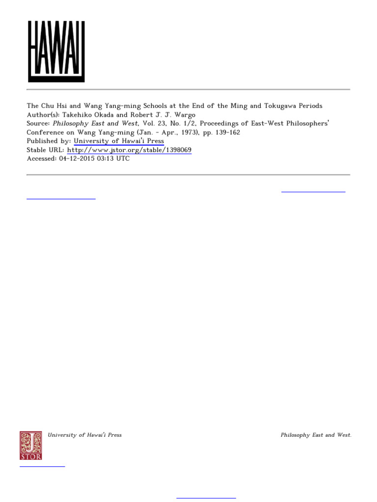 The Chu Hsi and Wang Yang-Ming Schools at The End of The Ming | PDF ...