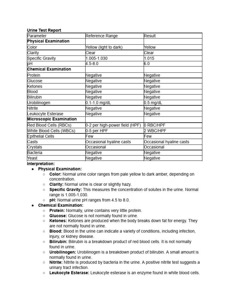 13 Normal Report of Urine Format | PDF | Urine | White Blood Cell