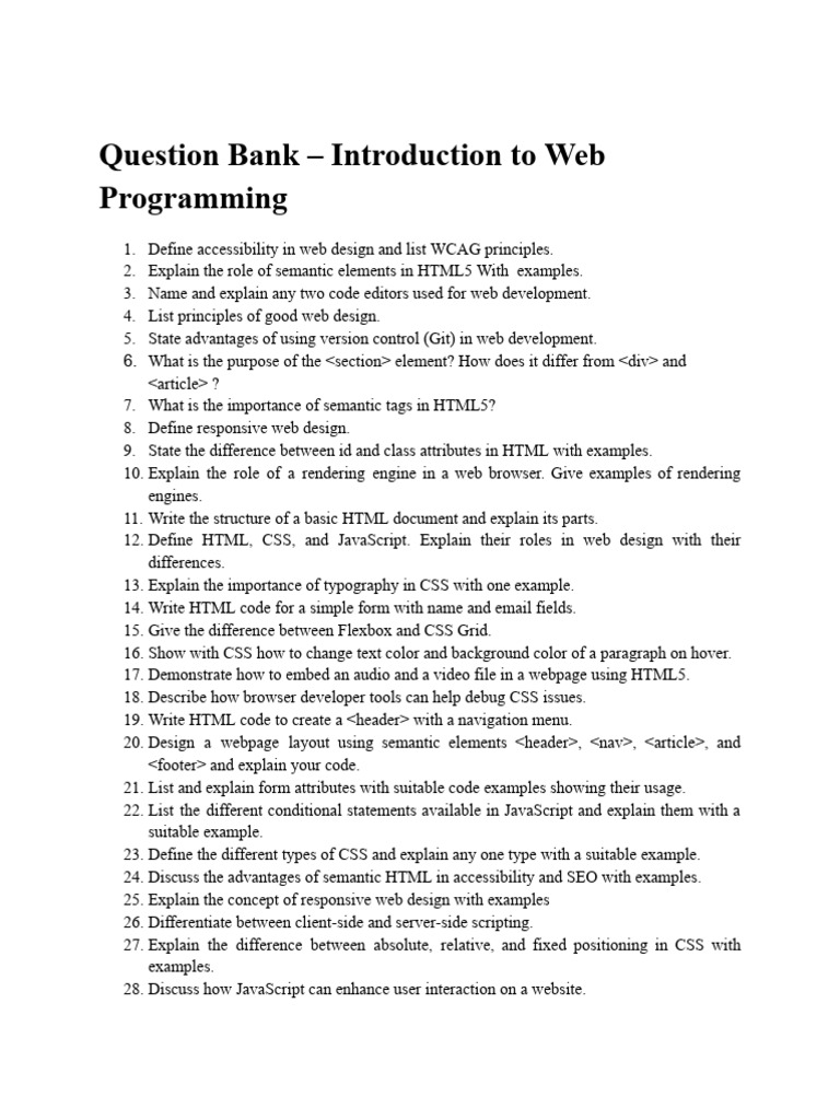 IWP Questionbank | PDF | Html | Web Design