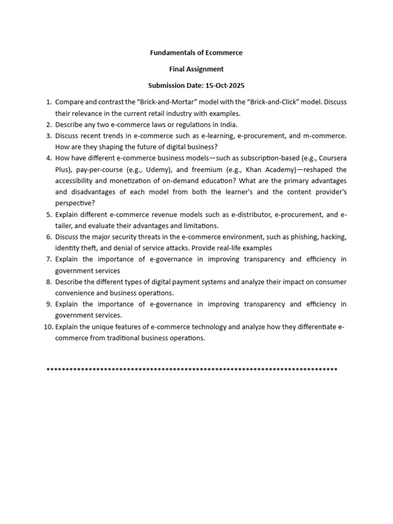 Ecommerce Assignment | PDF