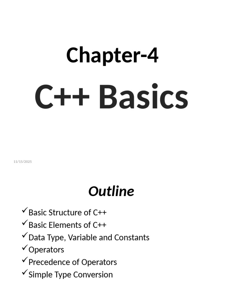 Chapter 4 - C++ Basics | PDF | Integer (Computer Science) | C++