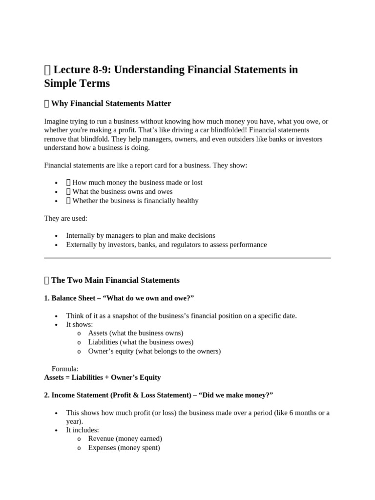 Lecture 8 Financial Statements | PDF | Equity (Finance) | Balance Sheet