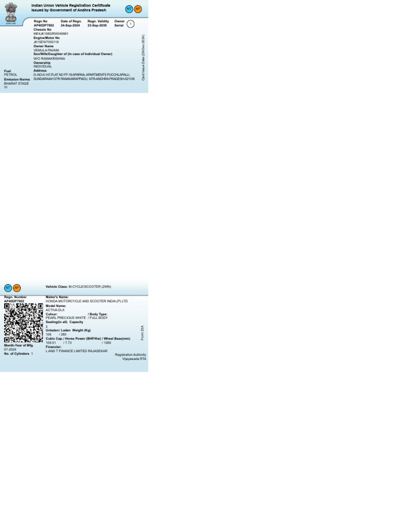 Andhra Pradesh Vehicle Registration Details | PDF