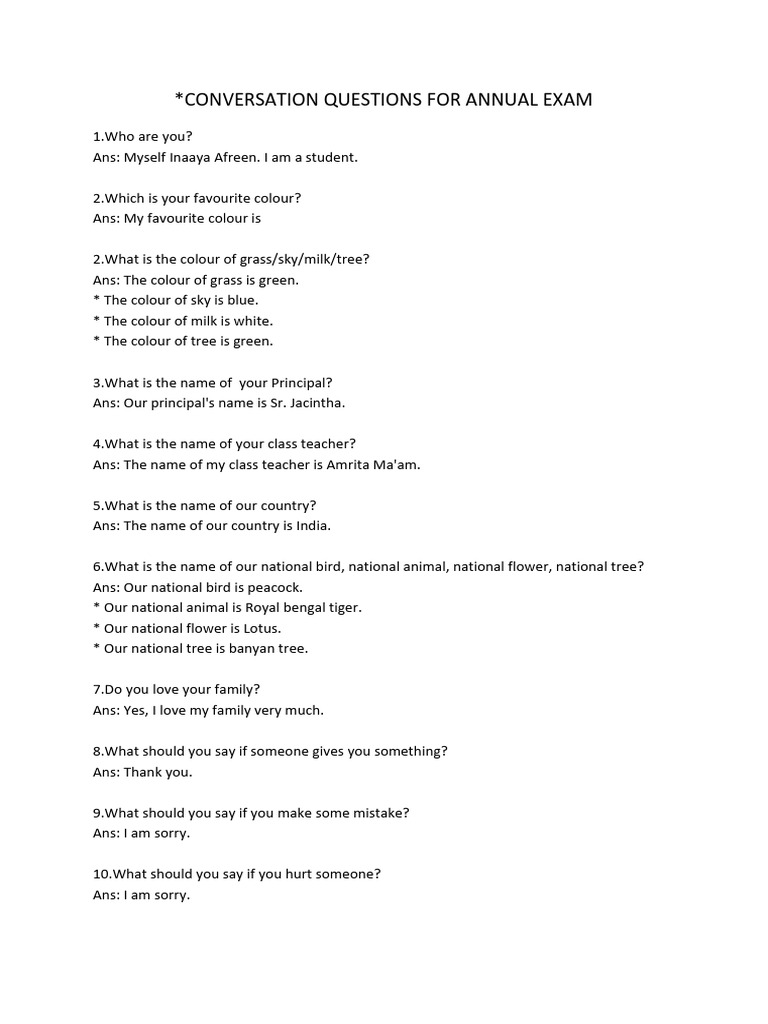 Annual Exam Conversation Questions | PDF