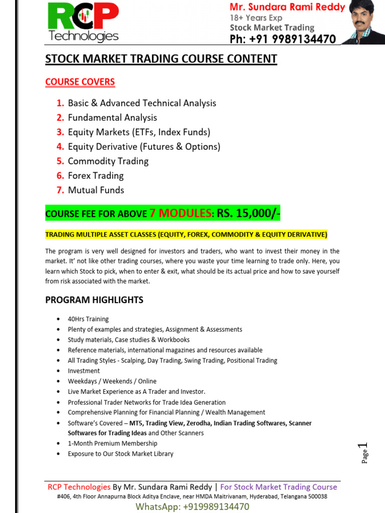 Stock Market Trading Course Overview | PDF | Option (Finance) | Futures ...