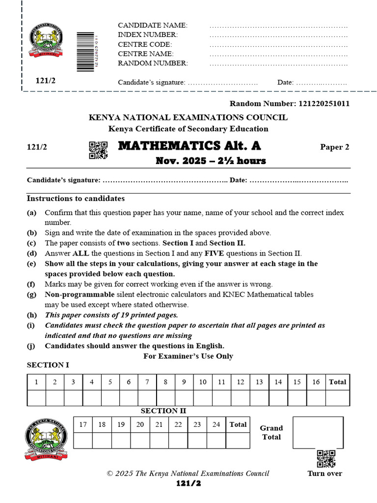Kenya KCSE 2025 Mathematics Paper 2 | PDF | Circle | Area