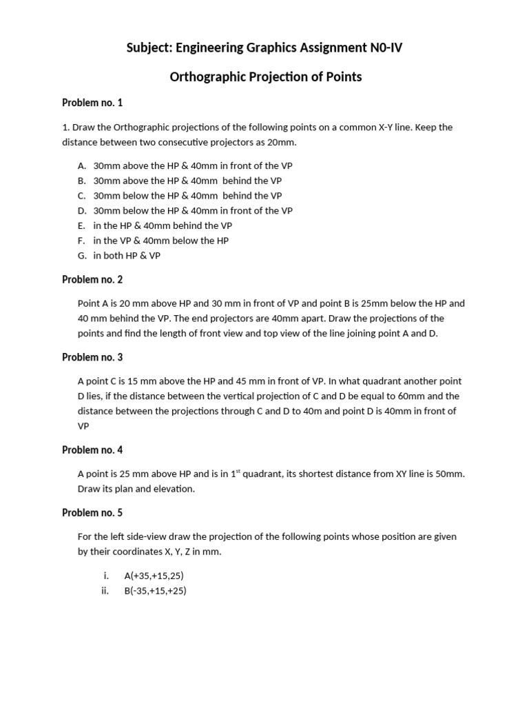 Subject: Engineering Graphics Assignment N0-IV Orthographic Projection ...