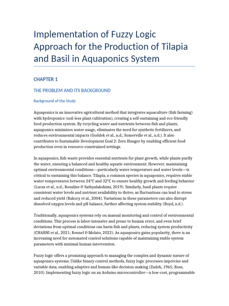 Fuzzy Logic Control for Tilapia Aquaponics | PDF | Aquaponics