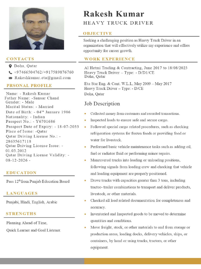 Rakesh Kumar Heavy Driver | PDF