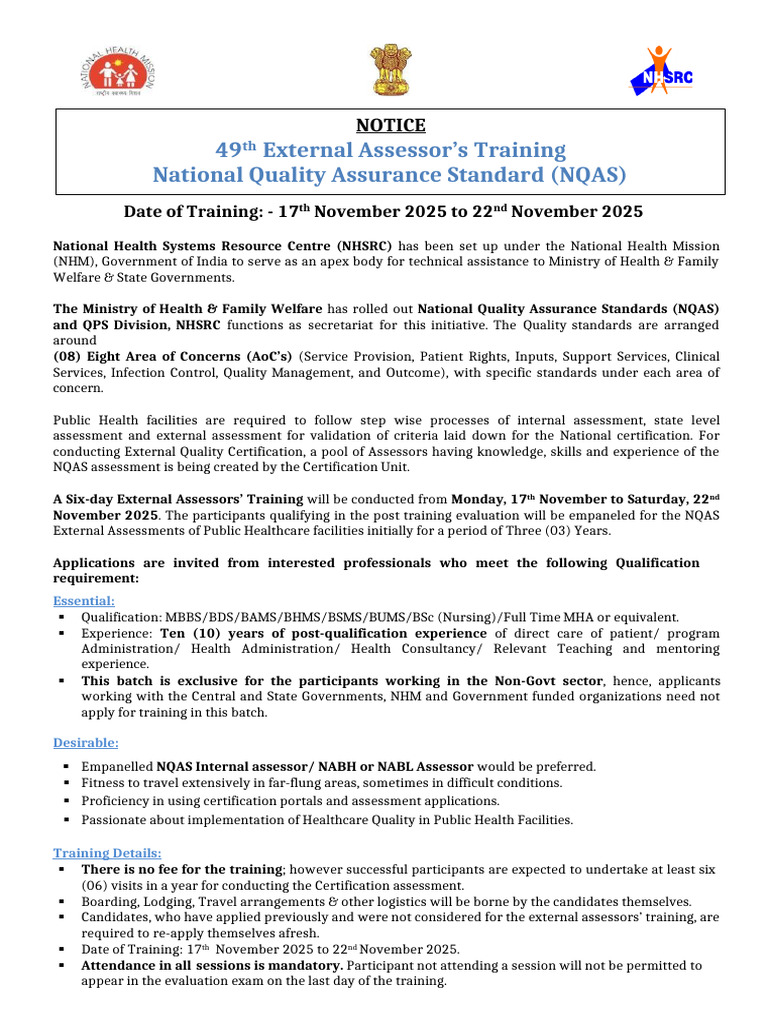 49th NQAS External Assessor Training | PDF | Health Care | Medicine