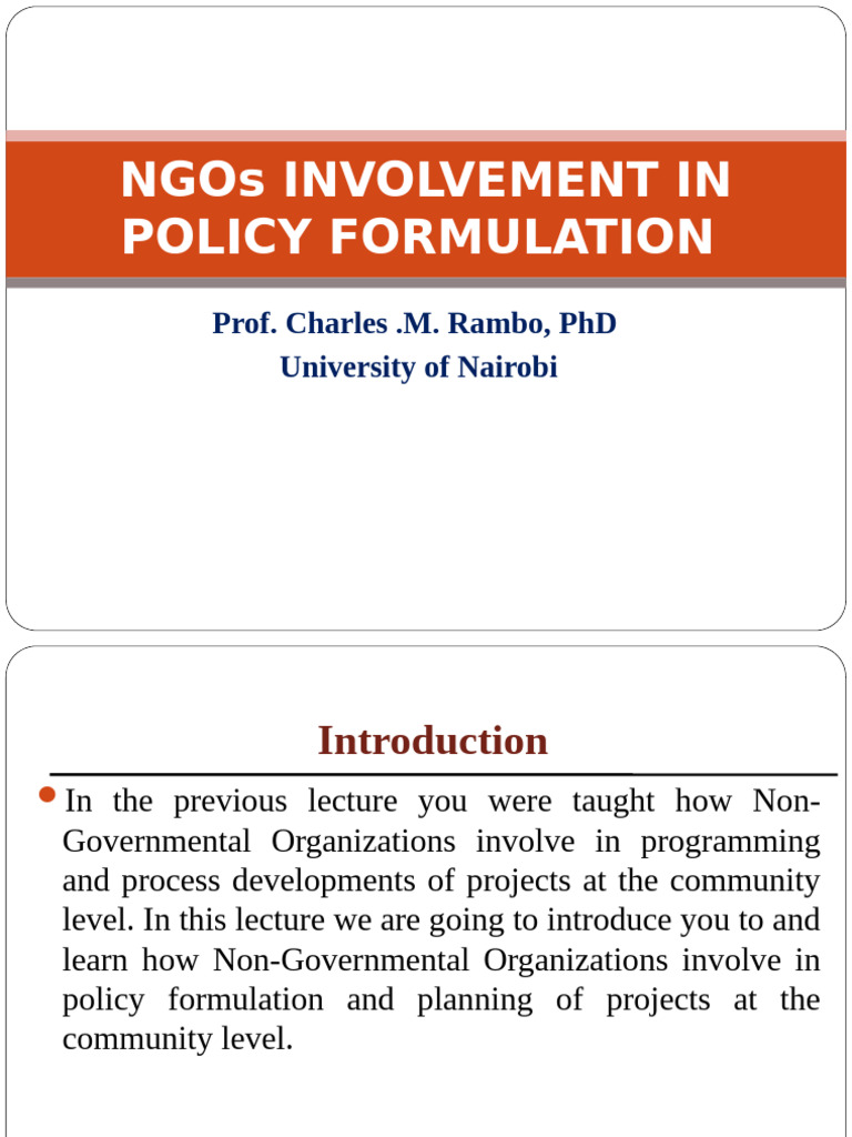 NGOs INVOLVEMENT IN POLICY FORMULATION | PDF | Non Governmental ...