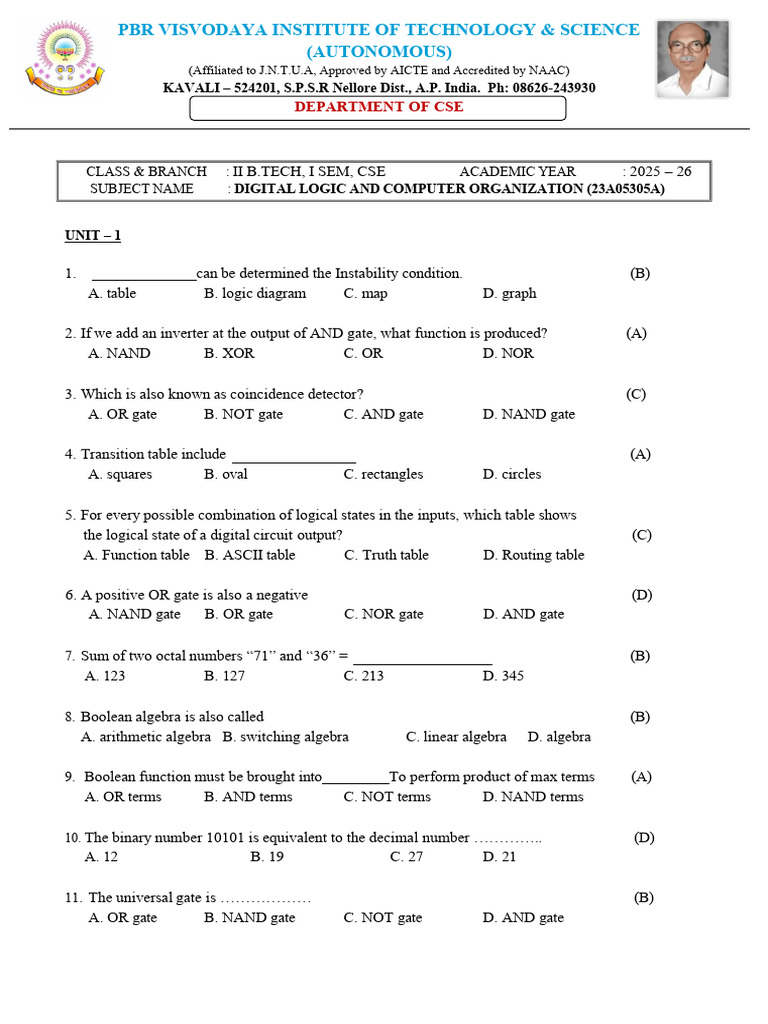 Digital Logic & Computer Organization MCQs | PDF | Random Access Memory ...
