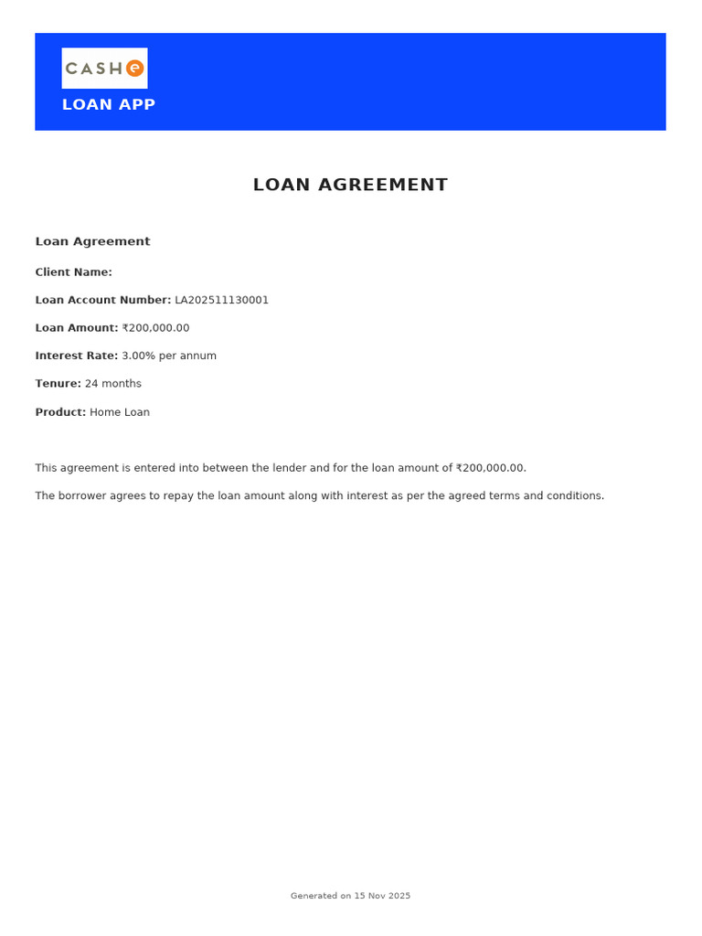 Home Loan Agreement ₹200,000 3% Interest | PDF