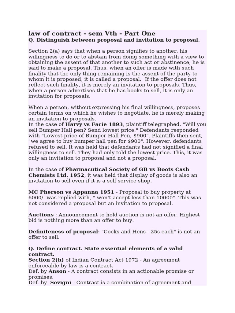 Contract Law: Proposals and Acceptance | PDF | Misrepresentation ...