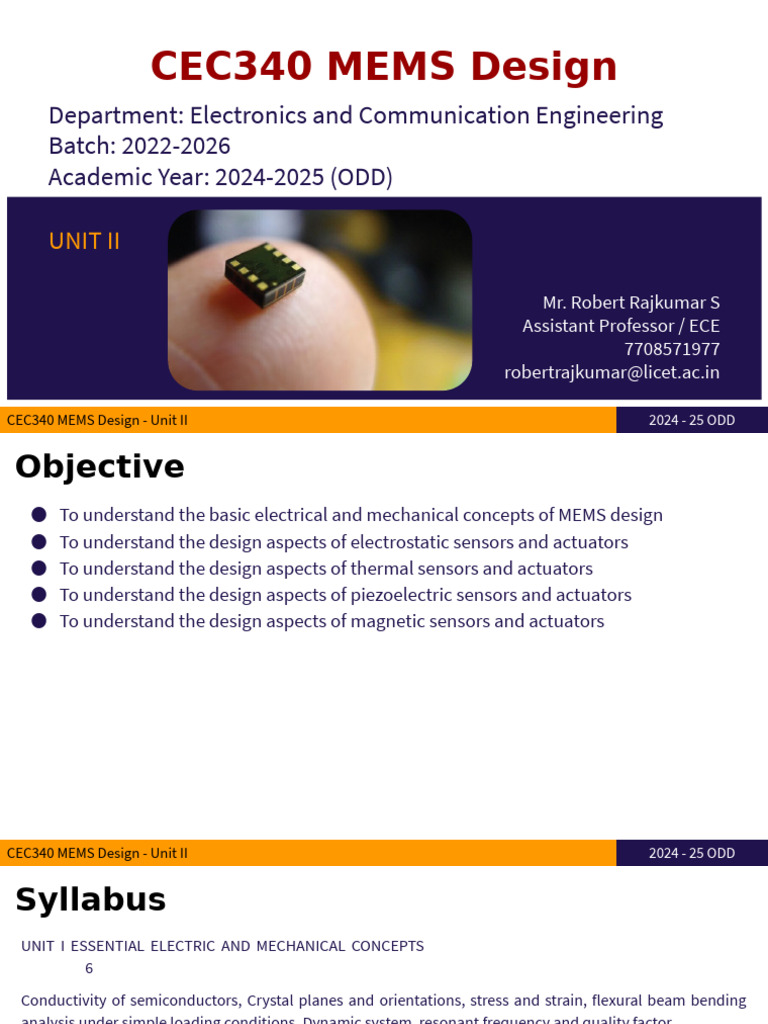 MEMS Design Unit II Overview 2024-25 | PDF | Capacitor | Capacitance