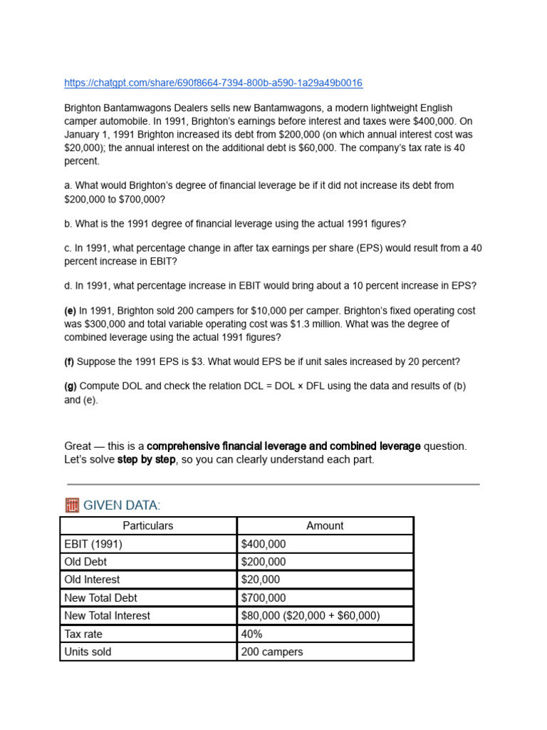 Financial Leverage Calculation | PDF | Financial Accounting | Financial ...