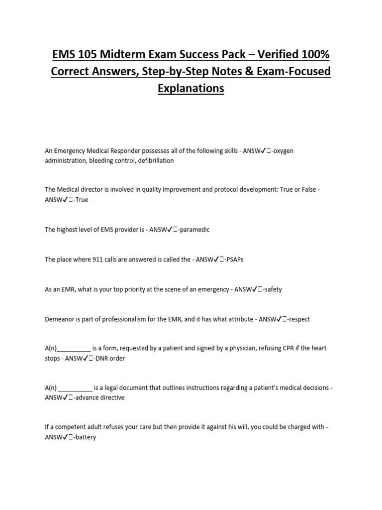 EMS 105 Midterm Exam Study Guide | PDF | Shock (Circulatory) | Heart