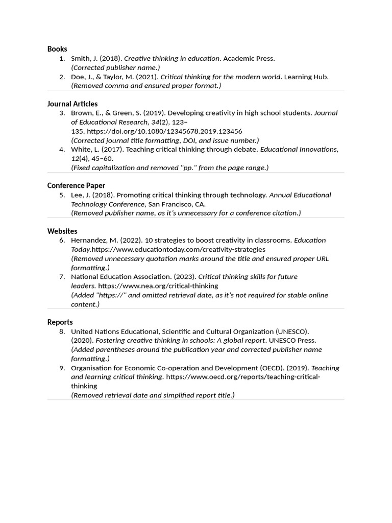 Citation Corrections for Education Resources | PDF