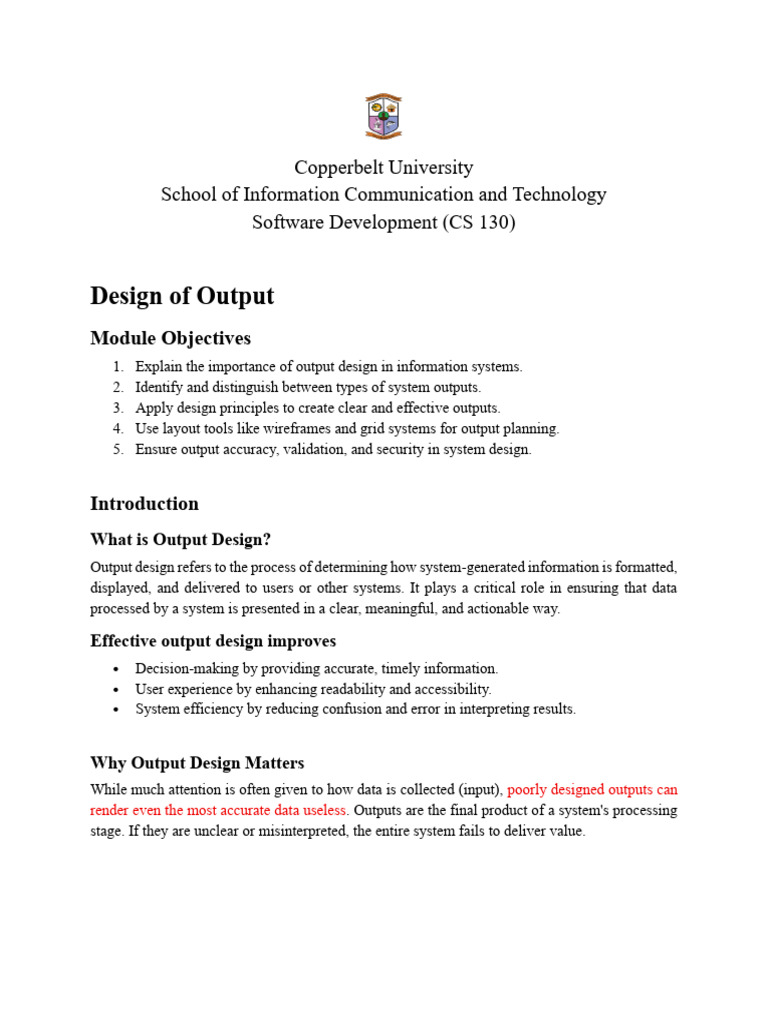 Importance of Output Design in Systems | PDF | Page Layout | Information