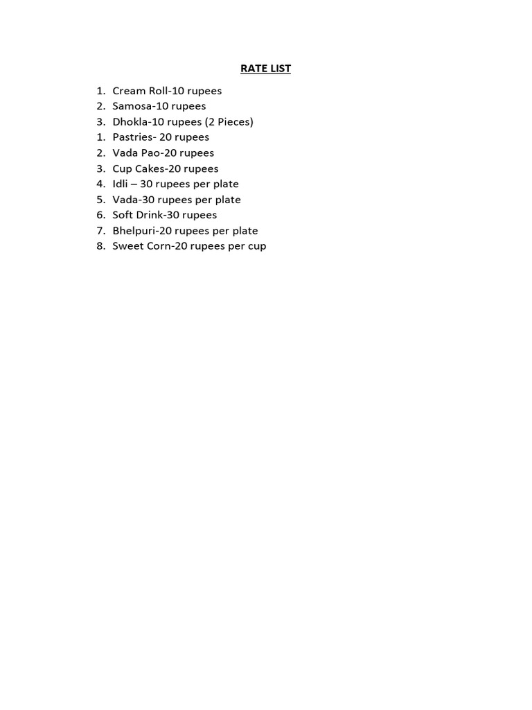RATE LIST - Compress | PDF
