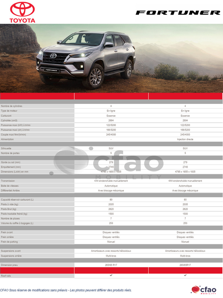 Caractéristiques techniques SUV 2.7L 4x4 | PDF | Sécurité routière ...