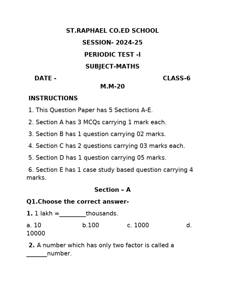 Class 6th Maths PT1 | PDF