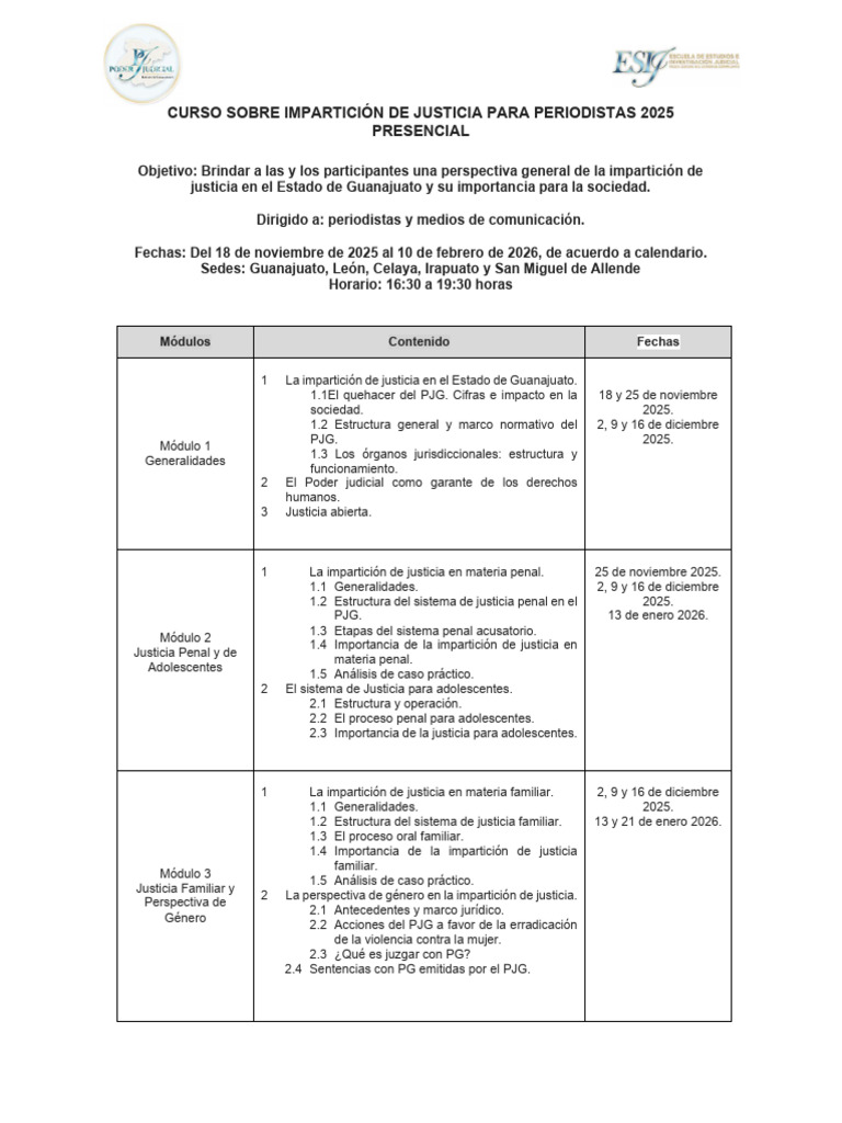 Curso Justicia para Periodistas 2025 | PDF | Justicia | Crimen y violencia