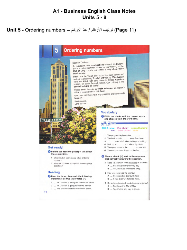 A1 - Units 5-8 - Business English Class Notes | PDF | Percentage ...