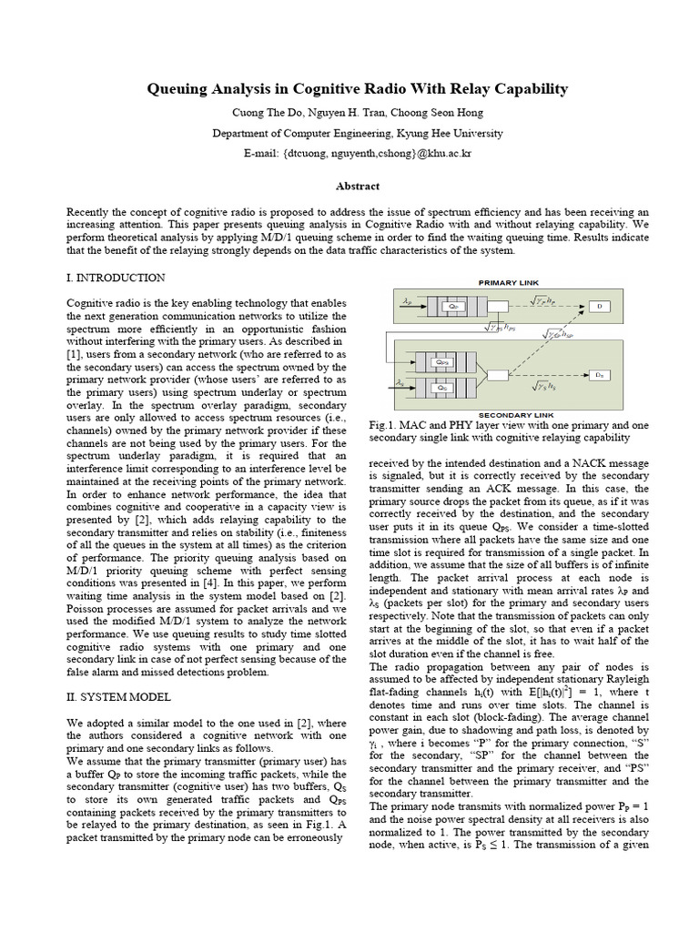 Queueing Analysis in CR With Relay Capability | PDF ...