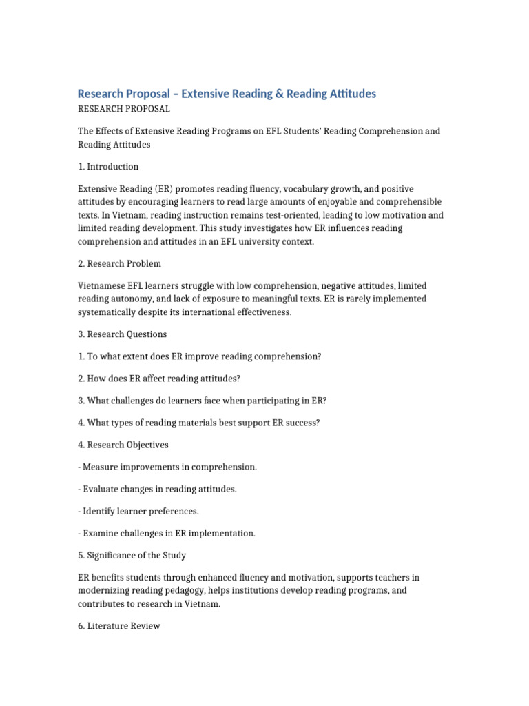 Extensive Reading Proposal | PDF | Reading Comprehension | Pedagogy