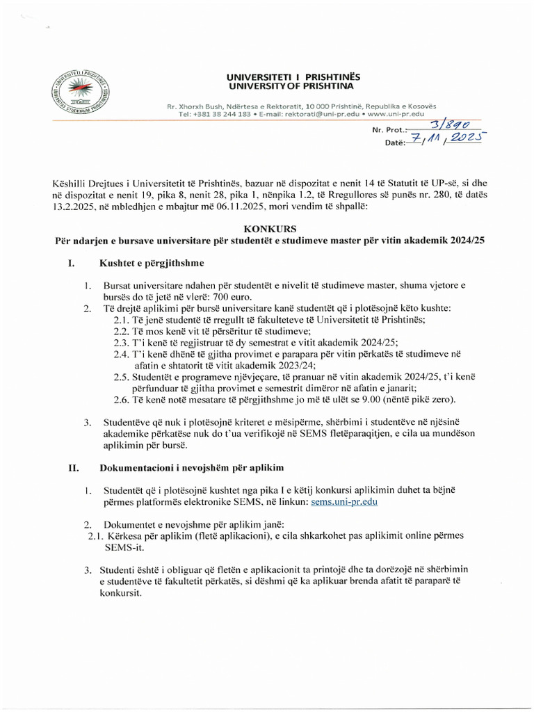 Konkurs Për Ndarjen e Bursave Universitate Për Studentët e Studimeve ...