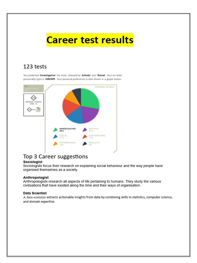 Career Test Result | PDF