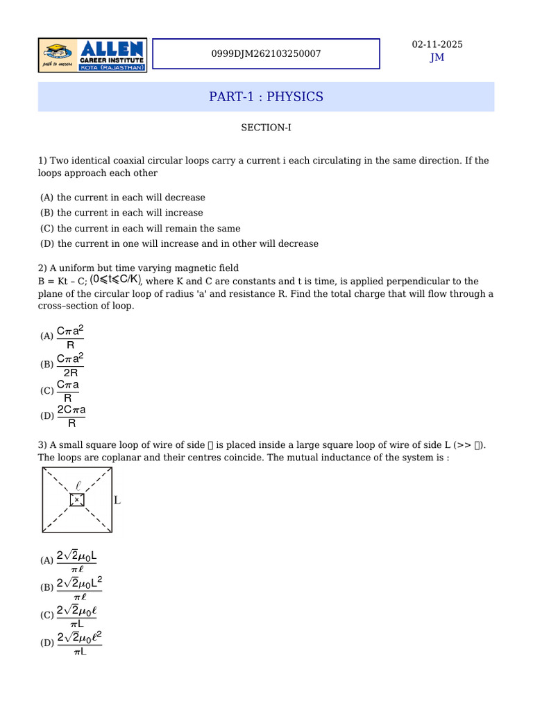 Physics and Chemistry Exam Questions | PDF | Rotation Around A Fixed ...